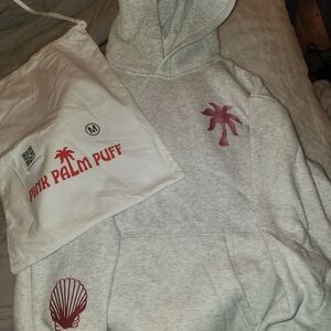 Pink Palm Puff Gray Hoodie